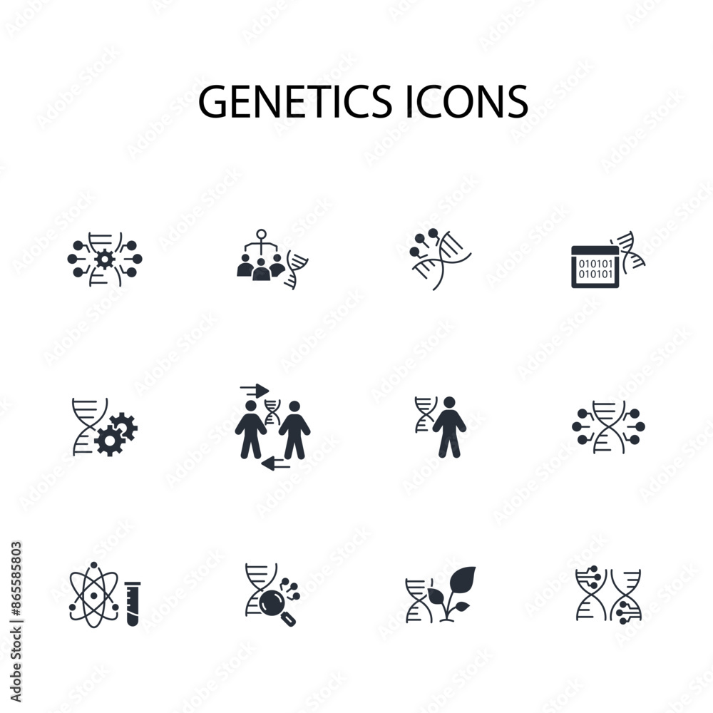 Poster genetics icon set.vector.editable stroke.linear style sign for use web design,logo.symbol illustrati