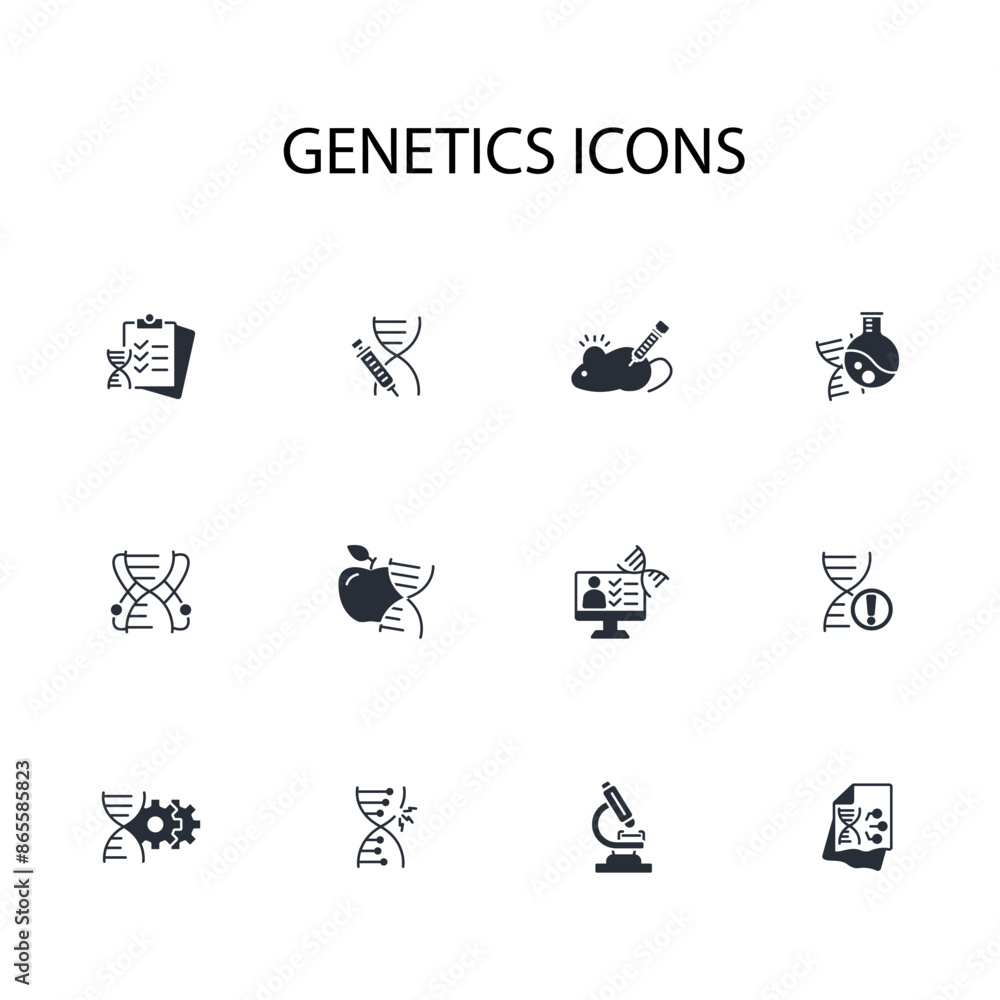 Poster genetics icon set.vector.editable stroke.linear style sign for use web design,logo.symbol illustrati