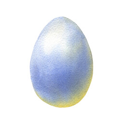 Watercolor Easter egg, blue color, vintage illustration isolated on white background. Easter 2024.