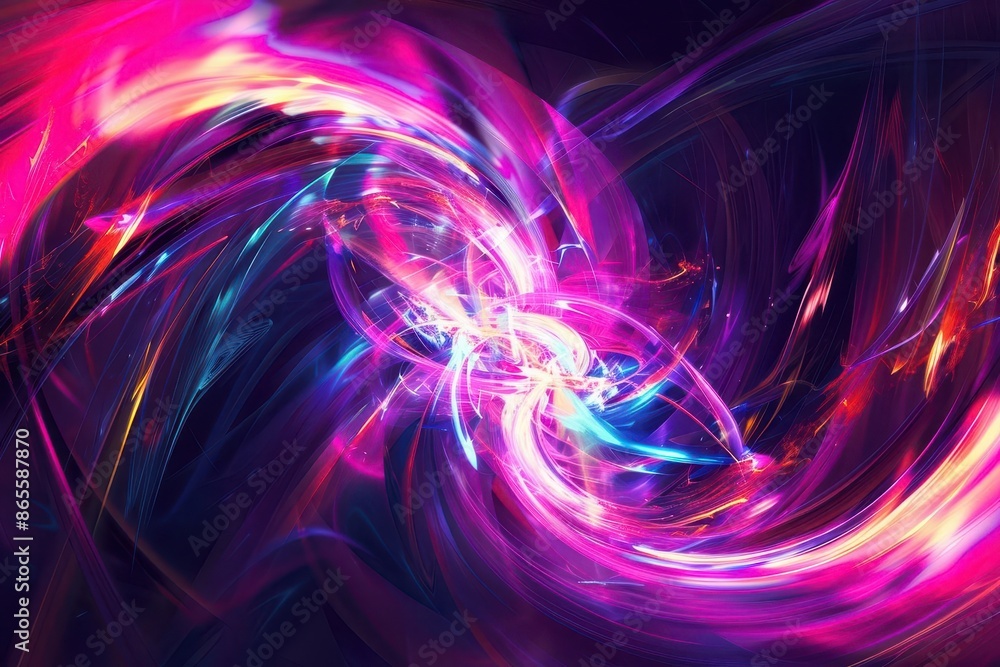 Wall mural futuristic abstract background with swirling neon fractals and geometric shapes dynamic composition 
