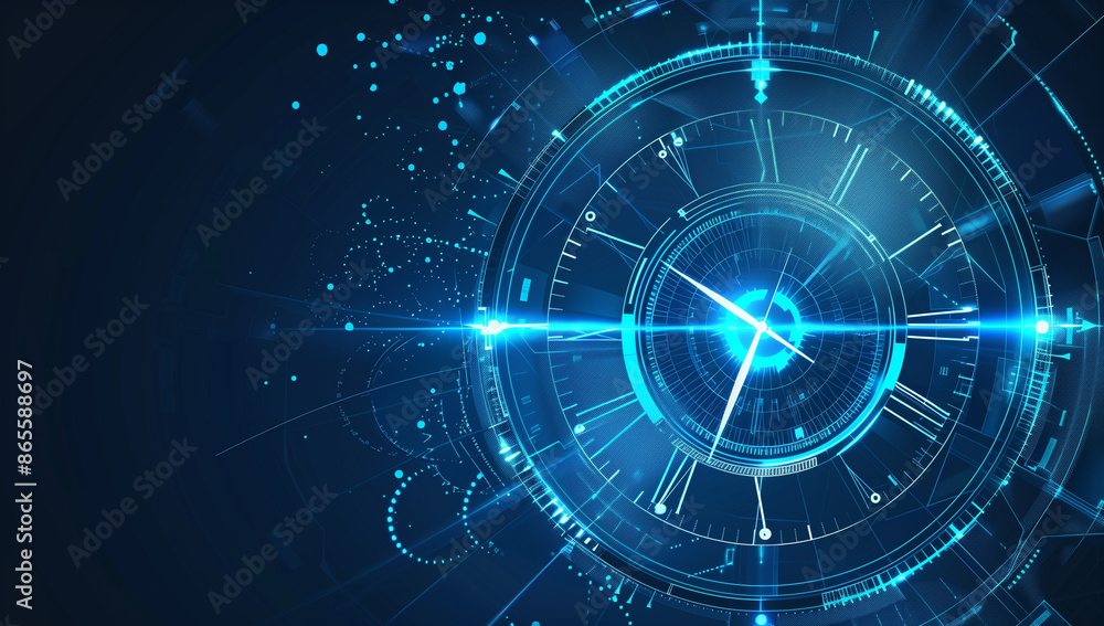 Fototapete blue time clock digital technology background vector presentation design