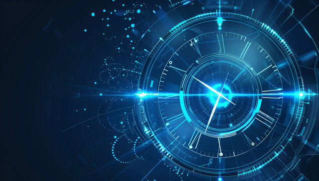 Blue time clock digital technology background vector presentation design