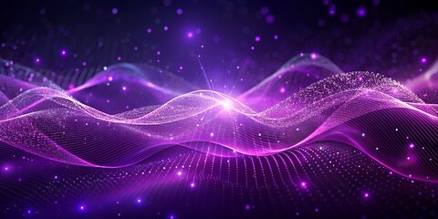 Fototapeta premium Digital purple particles wave and light abstract background