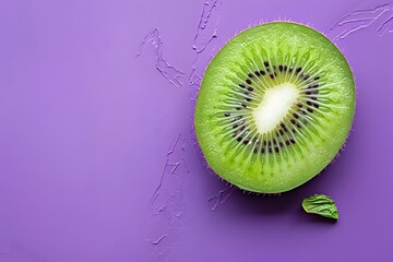 Fresh Kiwi Slice on Vibrant Purple Background