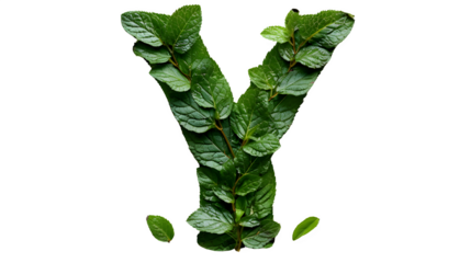 Letter Y Made with Leaves, PNG File, Transparent Background, Isolated on White