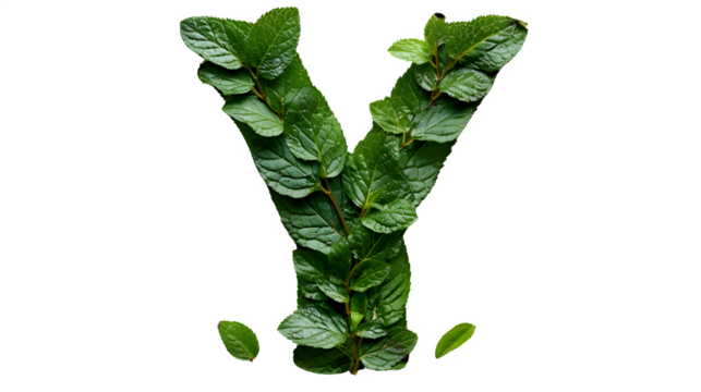 Letter Y Made with Leaves, PNG File, Transparent Background, Isolated on White