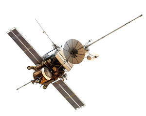 Satellite orbiting Earth, capturing data from space isolated on white background