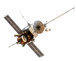 Satellite orbiting Earth, capturing data from space isolated on white background