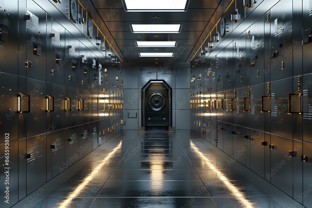 Poster high-security data center with advanced technology and vault