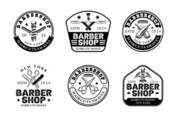 Barbershop logo sign badge vector collection. Vintage barbershop logo with retro style vector design. Set of design elements for barber shop, haircut's salon