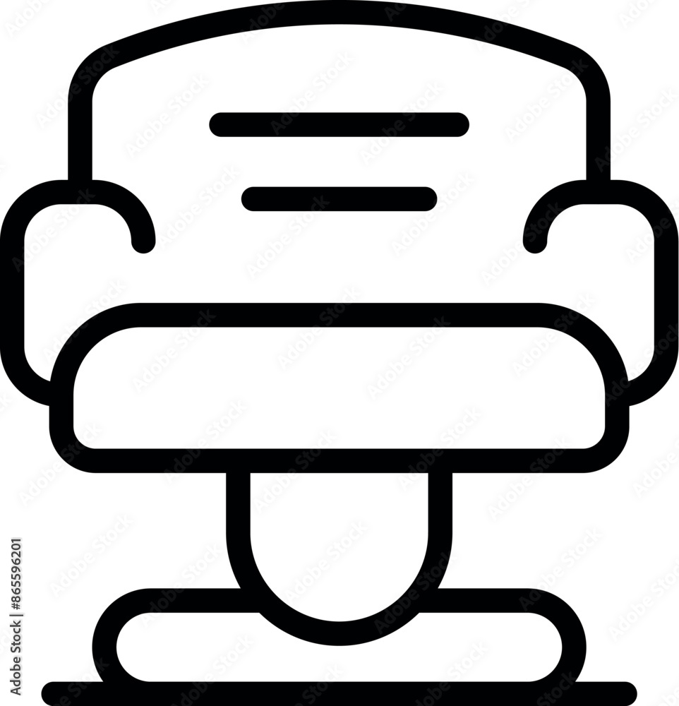 Poster simple black line art icon representing a modern sofa with round base standing on floor