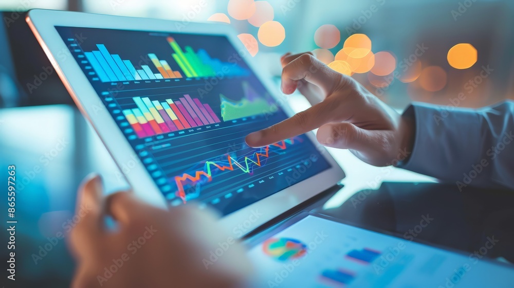 Leinwandbilder close-up of a tablet displaying colorful financial charts. digital data analysis and business growth