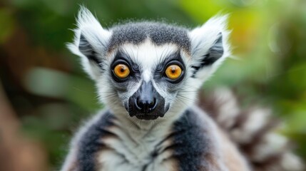 Obraz premium Cute ring tailed lemur close up with blurry background Text space available