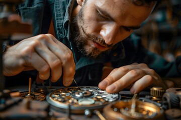 Watchmaker Meticulously Repairing a Vintage Timepiece
