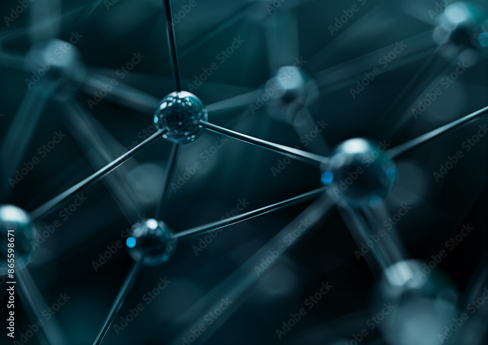 Poster abstract background with interconnected spheres and lines, representing global network technology or