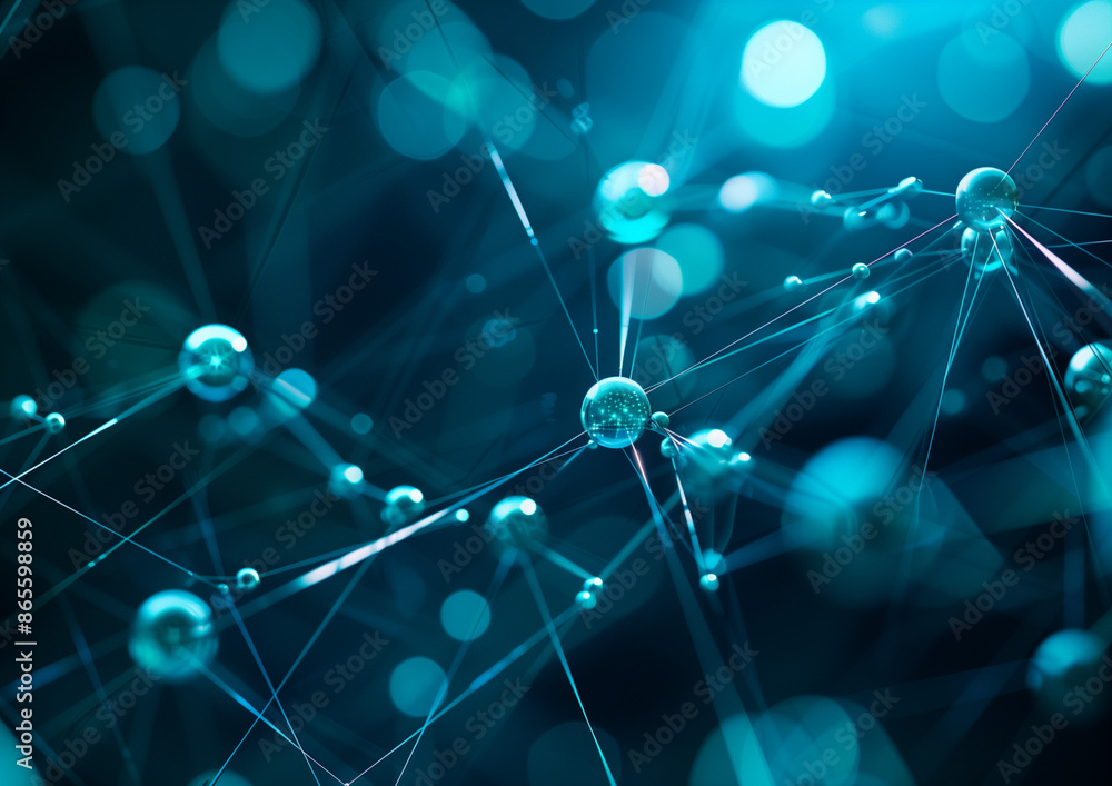 Poster abstract background with interconnected spheres and lines, representing global network technology or