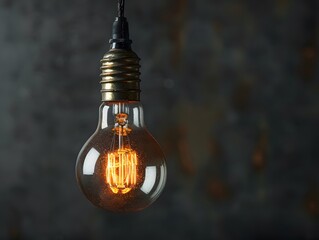 Vintage Edison Light Bulb Glowing Against a Dark Background