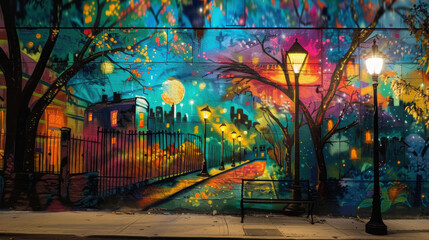 Street mural at night