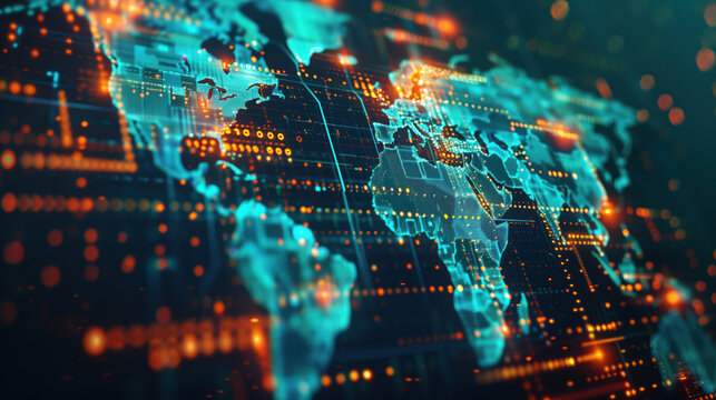 global map of the world with hotspots made in the form of a hologram