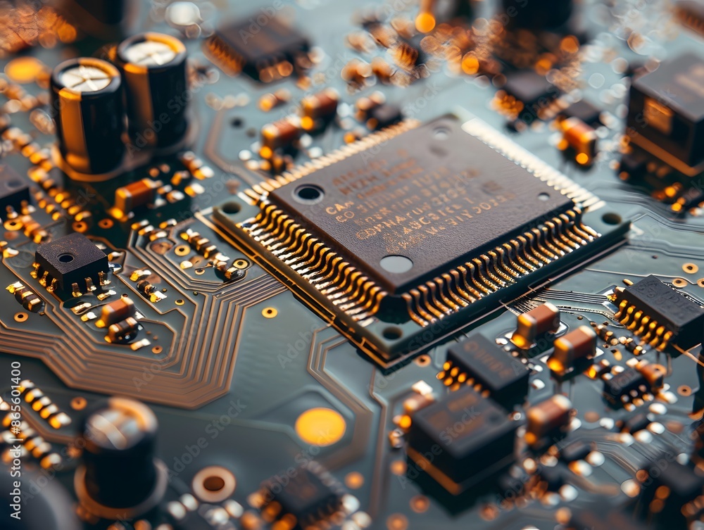Poster close-up of a microchip on a circuit board