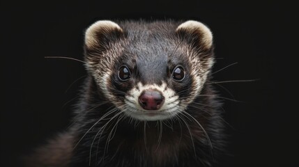 Fototapeta premium Close-up portrait of a ferret with a black background