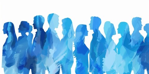Obraz premium Abstract business people team concept with silhouettes of men and women in blue colors standing together on a white background Generative AI