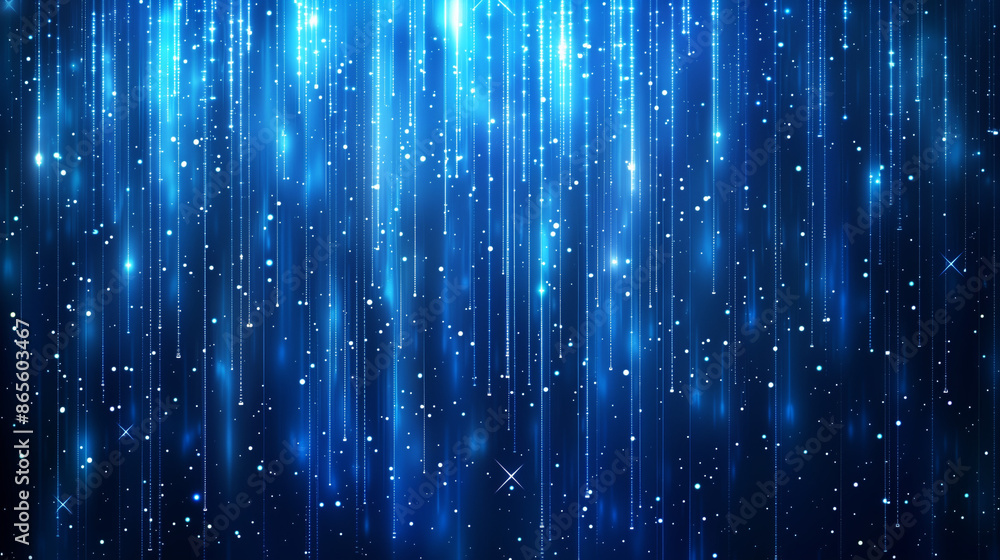 Aufkleber blue background with vertical lines of light and stars, creating an abstract digital rain effect.