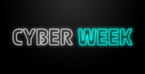 Neon sign Cyber Week on the brick wall. 3d illustration.