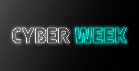 Neon sign Cyber Week on the brick wall. 3d illustration.