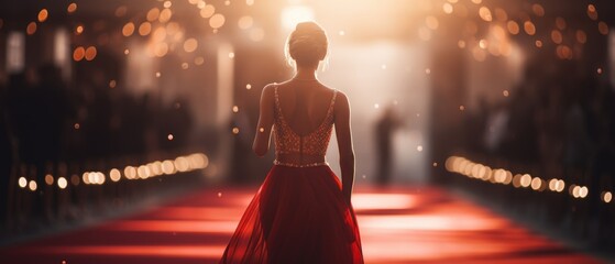 Woman arriving with limousine walking red carpet