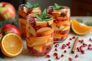 Refreshing Fruit-Infused Beverages with Apple, Orange, and Pomegranate