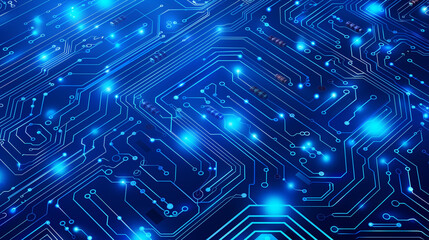 Blue circuit background, dark blue and light cyan styles, high-tech style, sci-fi theme, glowing dots, cyberpunk elements, futuristic feel.