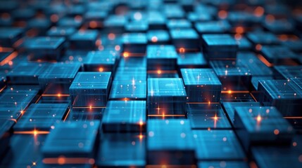 Abstract Digital Grid with Glowing Lights