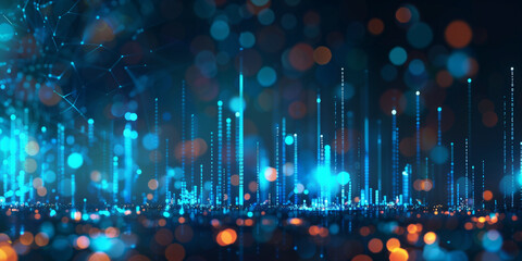 Obraz premium Digital background featuring financial graphs and charts, with a glowing blue light effect.