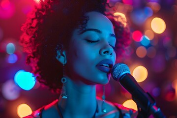 Soulful Singer Performing Under Vibrant Stage Lights