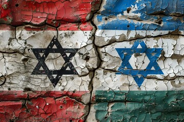 Cracked Wall with Israeli and Palestinian Flags Symbolizing Conflict