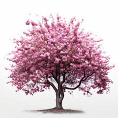 Obraz premium A tree with pink blossoms is the main focus of the image. The tree is tall and has a lot of pink flowers on it. The pink color of the flowers creates a sense of beauty and serenity