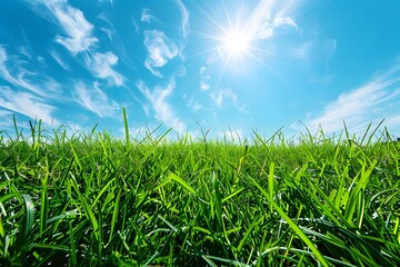 Obraz premium Lush Green Grass Under a Bright Sunny Sky