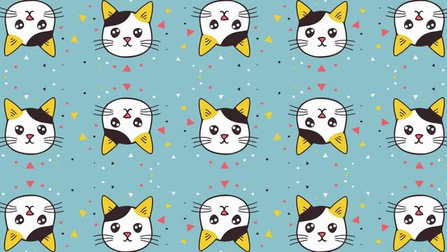Cute cartoon cat face pattern on white background