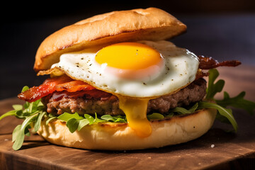 Breakfast hamburger with an egg - wide format