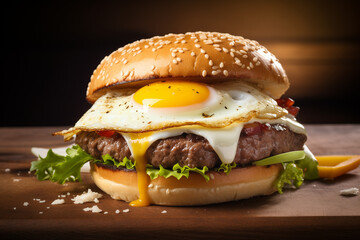 Breakfast hamburger with an egg - wide format