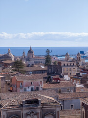 Fototapeta premium Catania, Italy - 5/16/16: Church of Catania, Italy, Baroque architecture in Sicily, ancient art building of the city