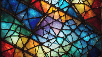 Glass art with backlit pattern in vibrant colors. AI generated image, ai Bright multi-colour stained-glass windows. AI generated image, ai