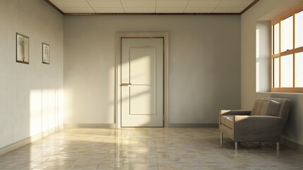 Contemporary vacant indoor space with door and furnishings