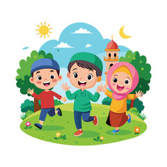 Happy Muslim Kids playing in the park vector