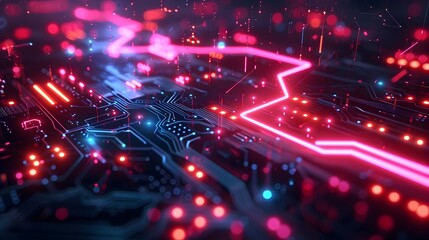 Obraz premium Futuristic Neon Circuit Abstract Technology Background with Glowing Geometric Patterns and Luminous Connections