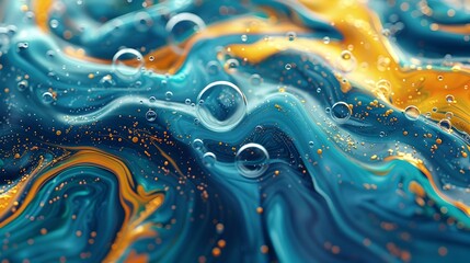 Captivating Liquid Texture with Vibrant Bubbles and Swirling Patterns