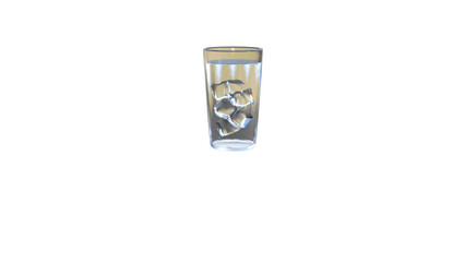 3D Water glass with ice cubes