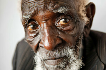 Head and shoulders portrait of a senior man of African descent, studio photo, dark background