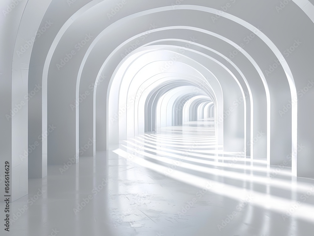 Poster this image captures an abstract, white arched tunnel with sunlight creating a dreamy background - an